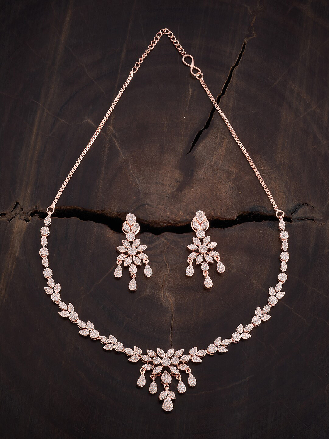 

Kushal's Fashion Jewellery Rose Gold-Plated Zircon Studded Jewellery Set