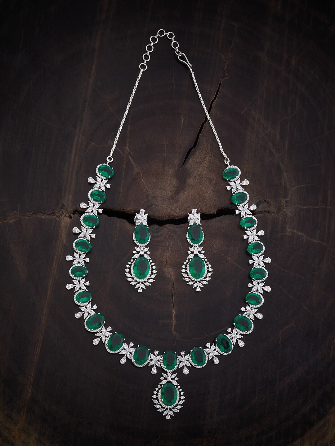 

Kushal's Fashion Jewellery Rhodium-Plated CZ-Studded Jewellery Set, Green