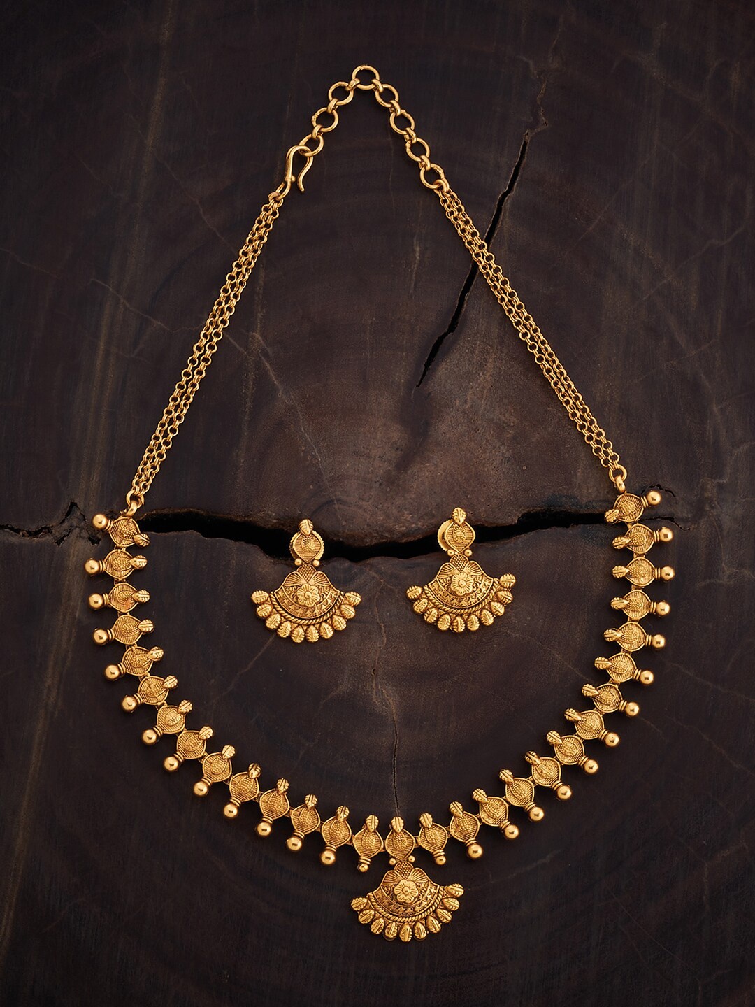 

Kushal's Fashion Jewellery Gold-Plated Ethnic Antique Necklace & Earrings