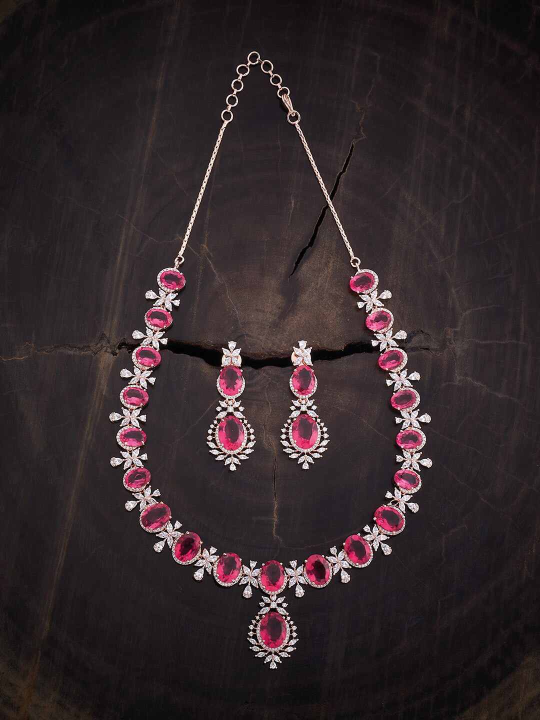 

Kushal's Fashion Jewellery Ruby Rose Gold-Plated CZ-Studded Jewellery Set