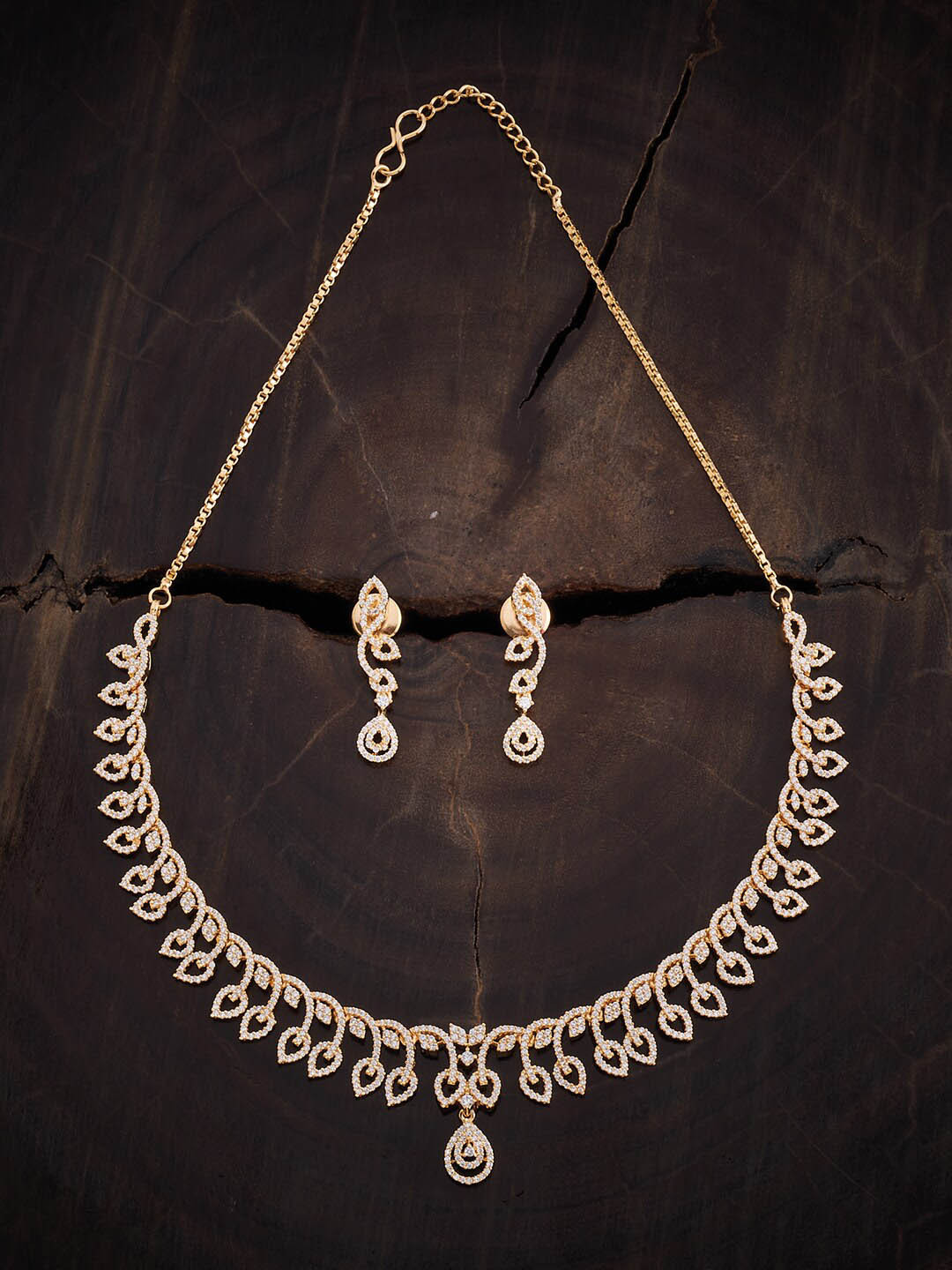 

Kushal's Fashion Jewellery Gold-Plated CZ-Studded Necklace & Earrings