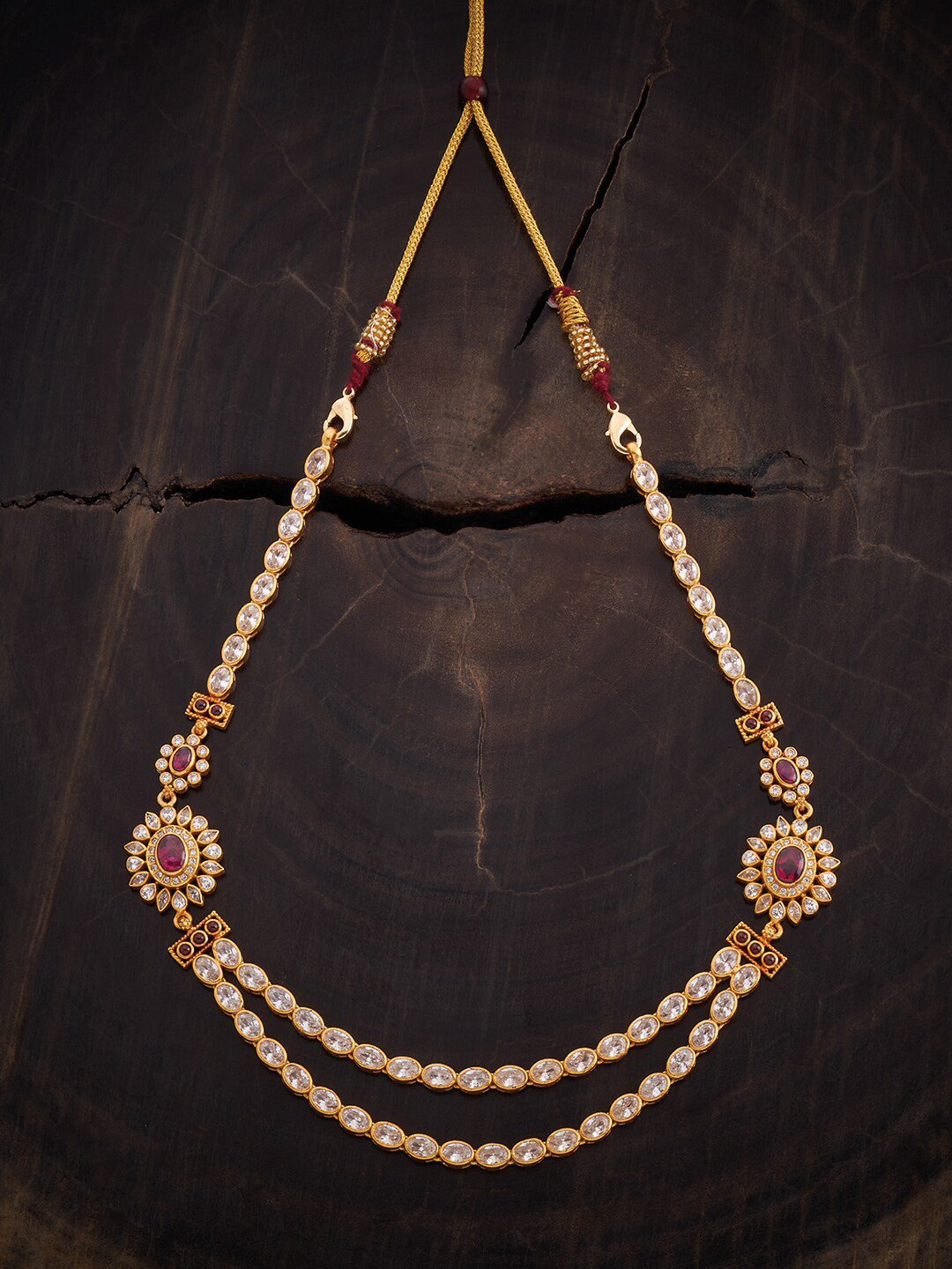 

Kushal's Fashion Jewellery Gold-Plated Stone-Studded 92.5 Pure Silver Temple Necklace