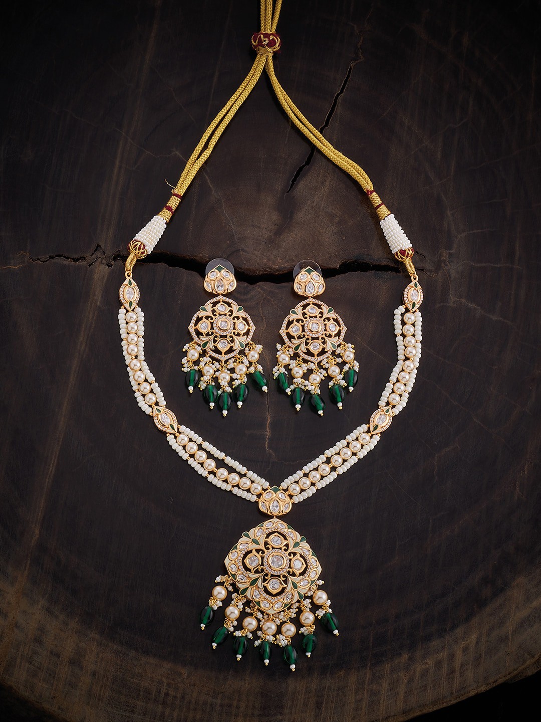 

Kushal's Fashion Jewellery Kundan Studded & Beaded Jewellery Set, Gold