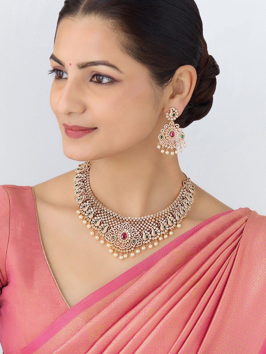 

Kushal's Fashion Jewellery Gold Plated CZ Studded Jewellery Set