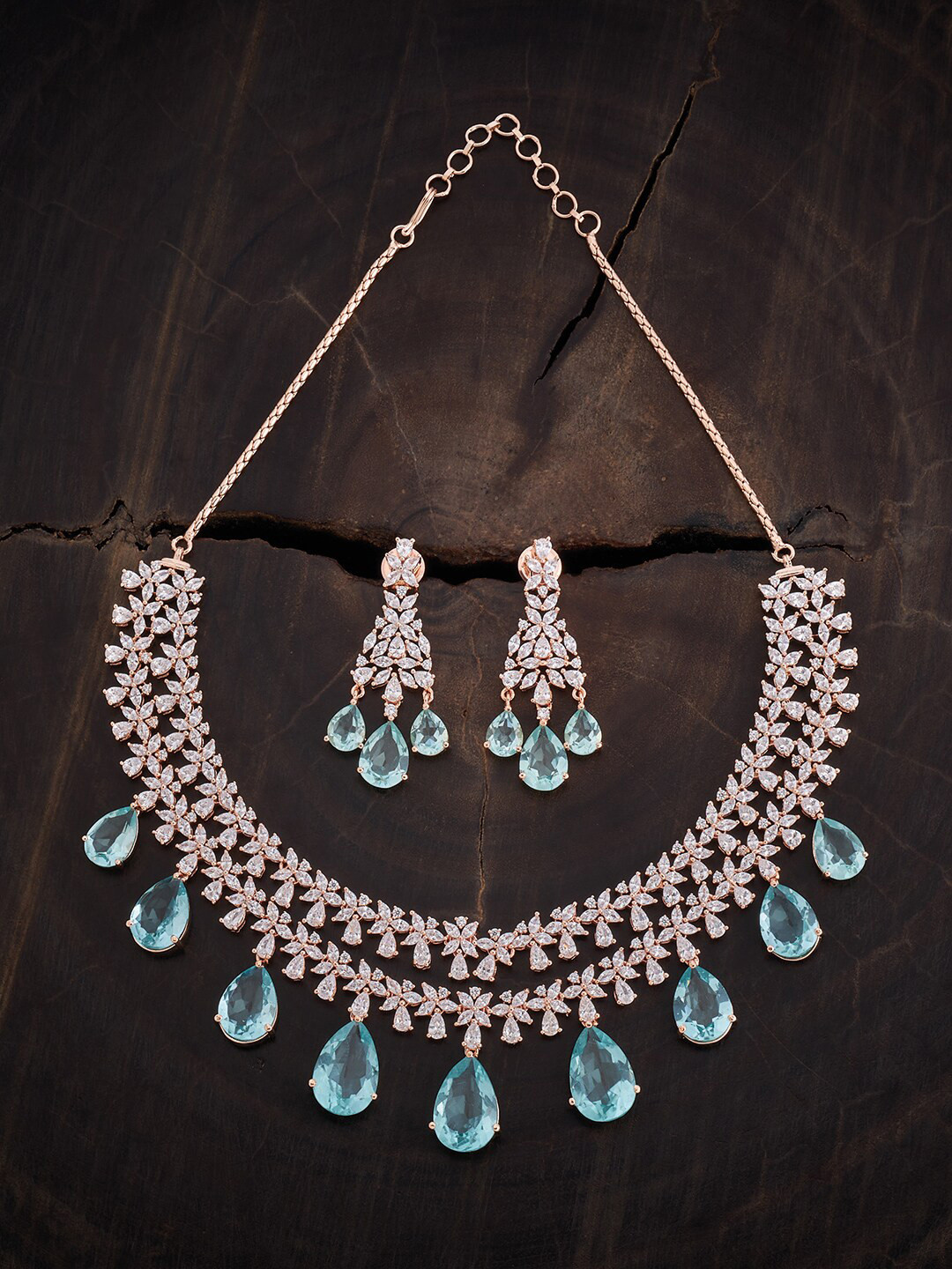 

Kushal's Fashion Jewellery Rose Gold-Plated Cubic Zirconia-Studded Jewellery Set, Sea green
