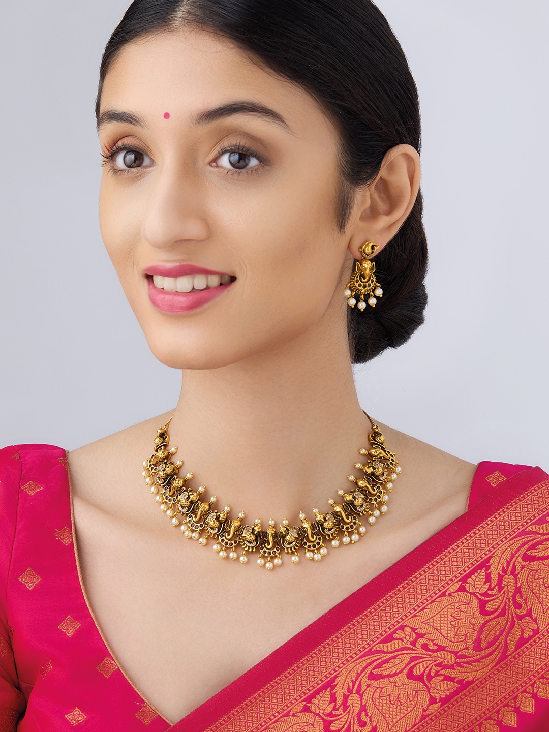 

Kushal's Fashion Jewellery Gold-Plated Beaded Ethnic Antique Jewellery Set