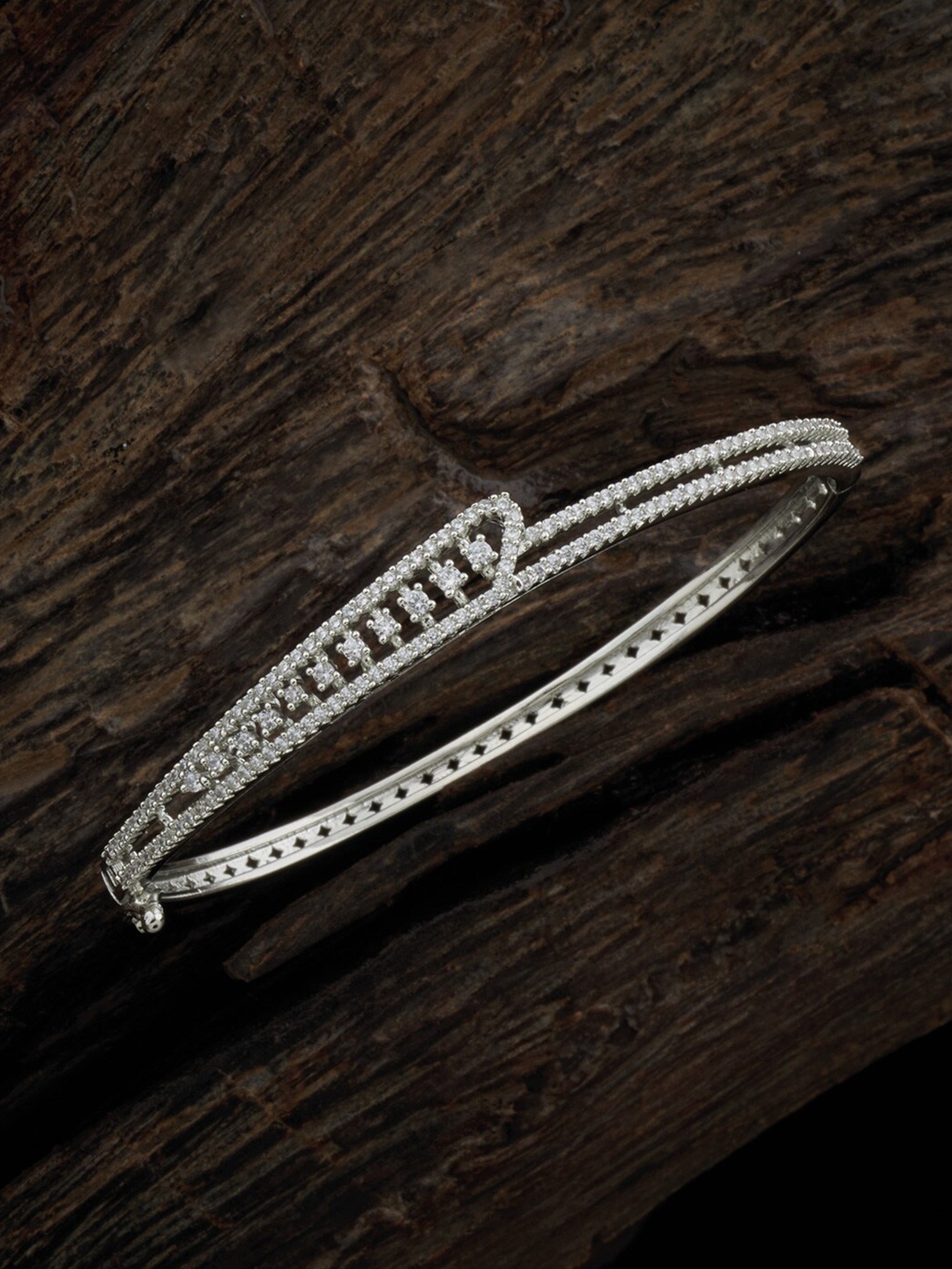 

Kushal's Fashion Jewellery Cubic Zirconia Rhodium-Plated Kada Bracelet, Silver
