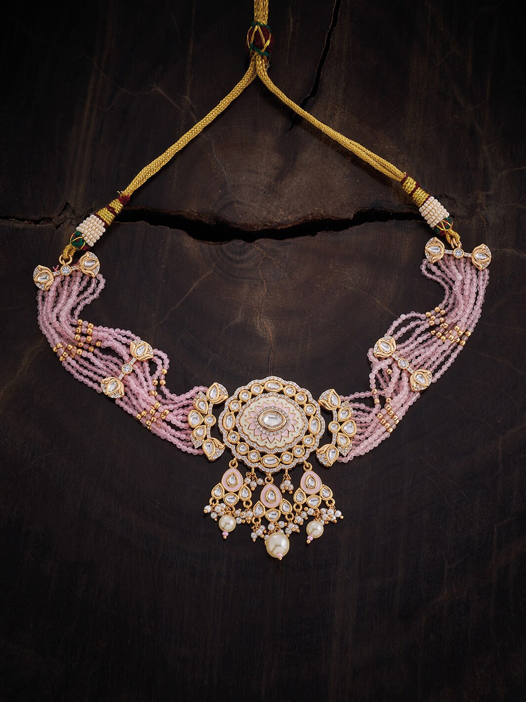 

Kushal's Fashion Jewellery Copper Kundan Statement Necklace, Gold
