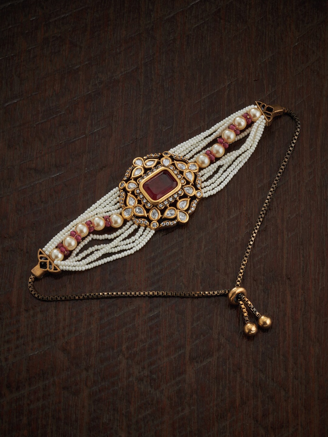 

Kushal's Fashion Jewellery Kundan Wraparound Bracelet, Gold