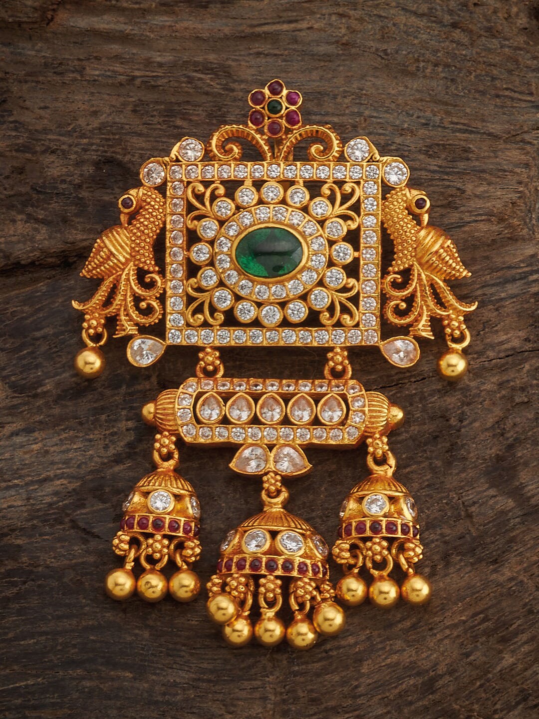 

Kushal's Fashion Jewellery 92.5 Pure Silver Gold-Plated Studded & Beaded Temple Pendant