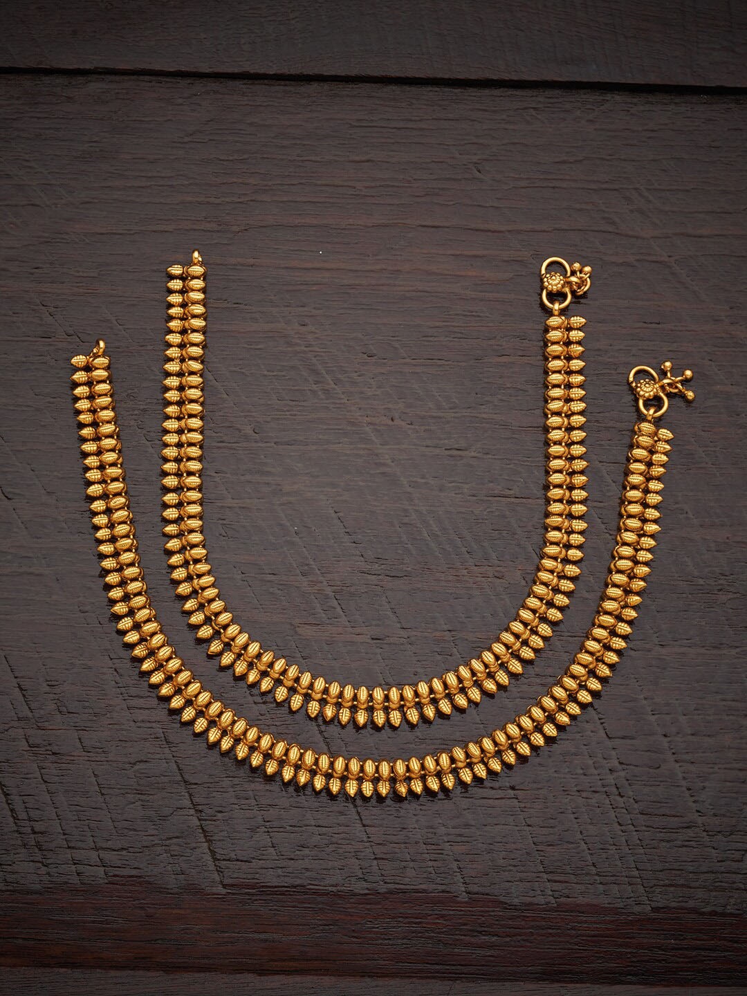 

Kushal's Fashion Jewellery Set Of 2 Gold-Plated Ethnic Antique Anklets