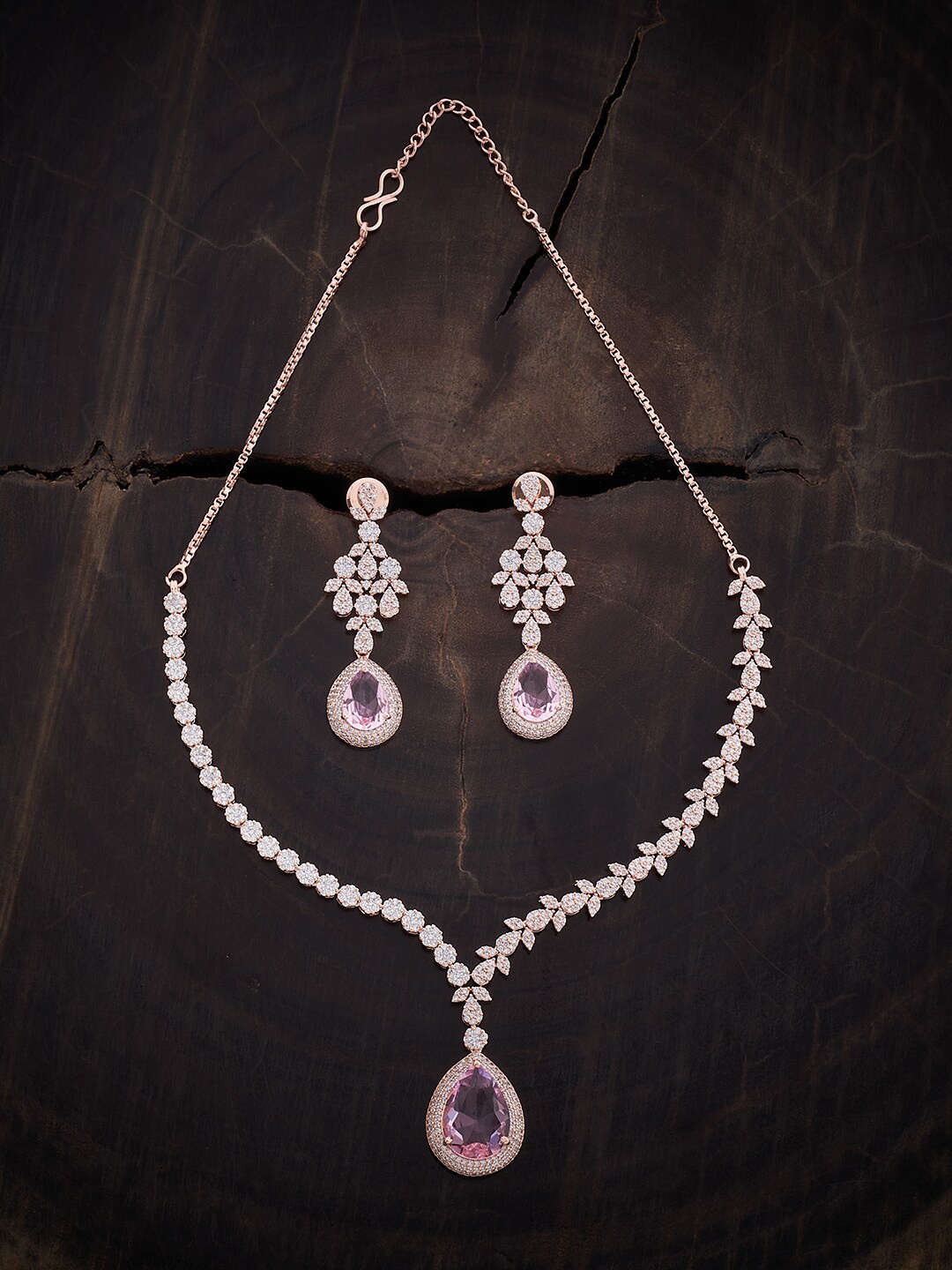 

Kushal's Fashion Jewellery Rose Gold-Plated CZ-Studded Necklace & Earrings