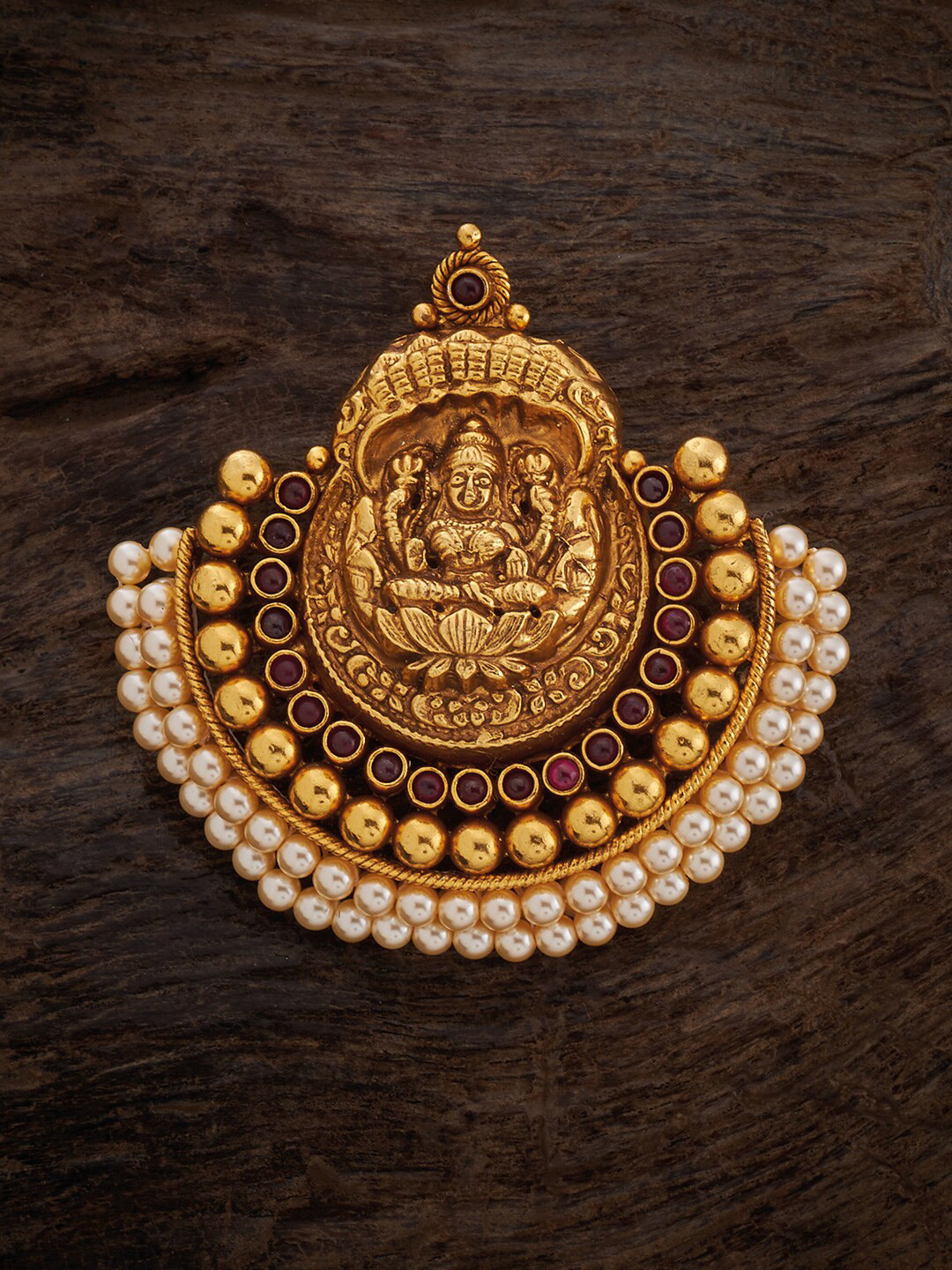 

Kushal's Fashion Jewellery Gold-Plated Pure Silver Stones Studded & Beaded Temple Pendant