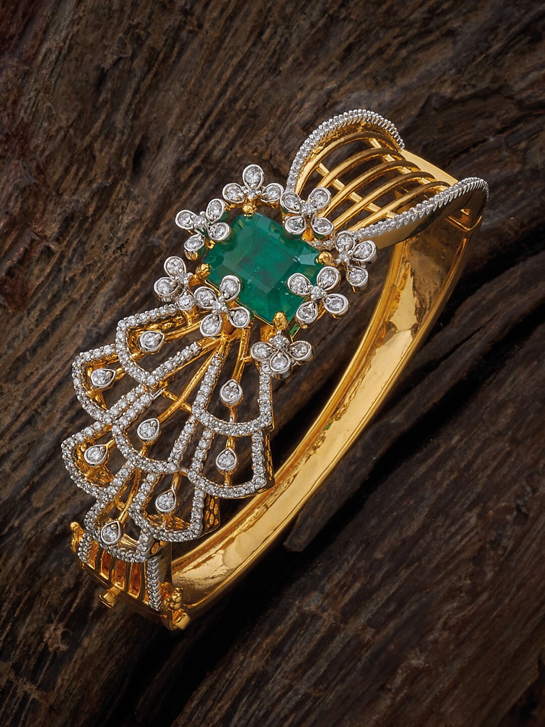 

Kushal's Fashion Jewellery Cubic Zirconia Silver Temple Kada Bracelet, Gold