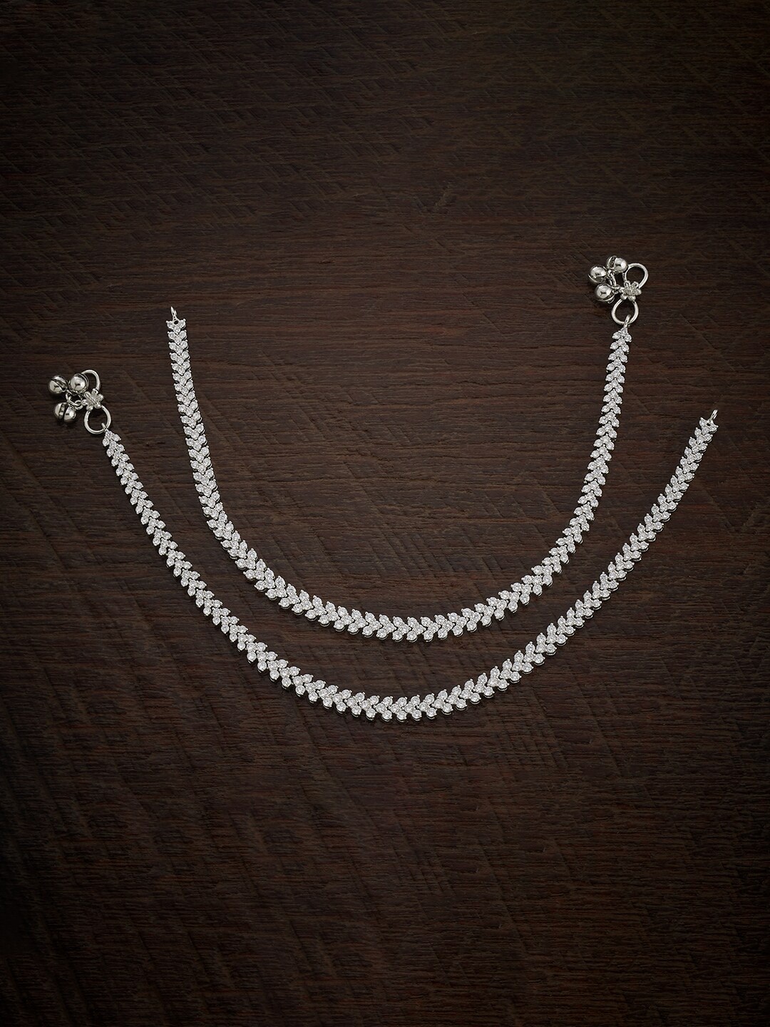 

Kushal's Fashion Jewellery Set Of 2 Rhodium-Plated Zircon-Studded Anklets, Silver