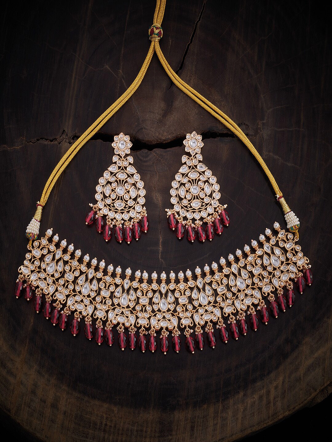 

Kushal's Fashion Jewellery Kundan Studded & Beaded Jewellery Set, Gold