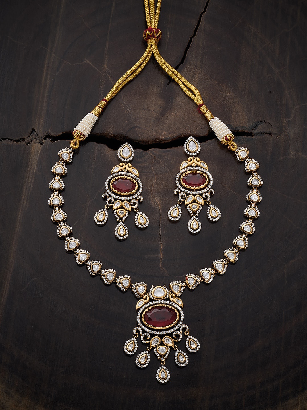 

Kushal's Fashion Jewellery Kundan Studded Ethnic Necklace & Earrings, Gold