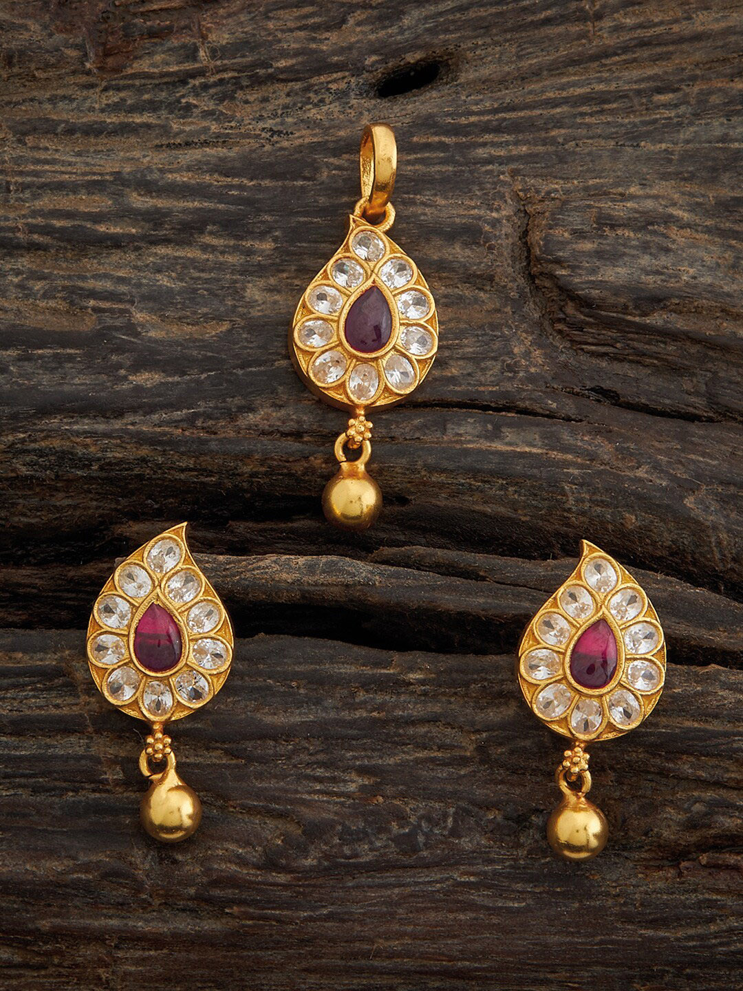

Kushal's Fashion Jewellery 92.5 Pure Silver Stones-Studded Temple Jewellery Set, Gold