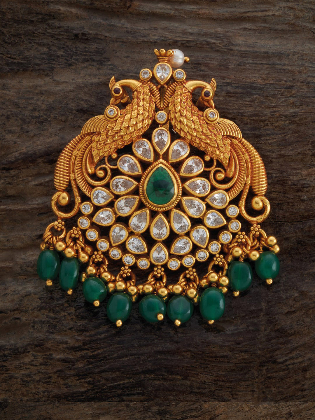 

Kushal's Fashion Jewellery Gold-Plated Pure Silver Stones Studded & Beaded Temple Pendant