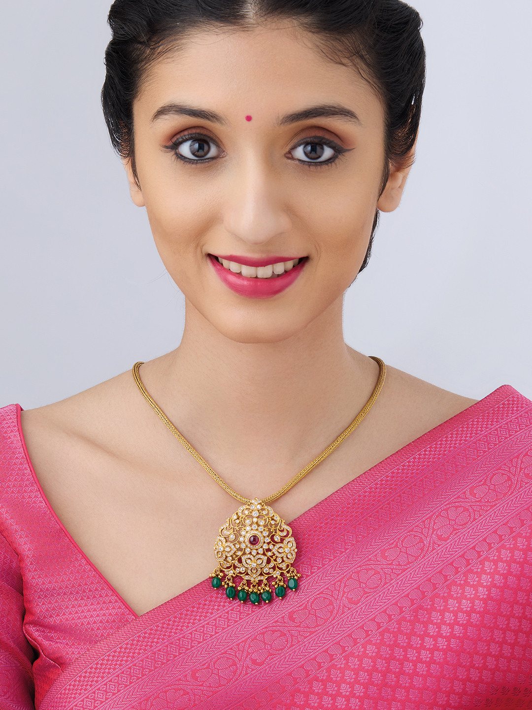 

Kushal's Fashion Jewellery 92.5 Pure Silver Gold-Plated Temple Pendant