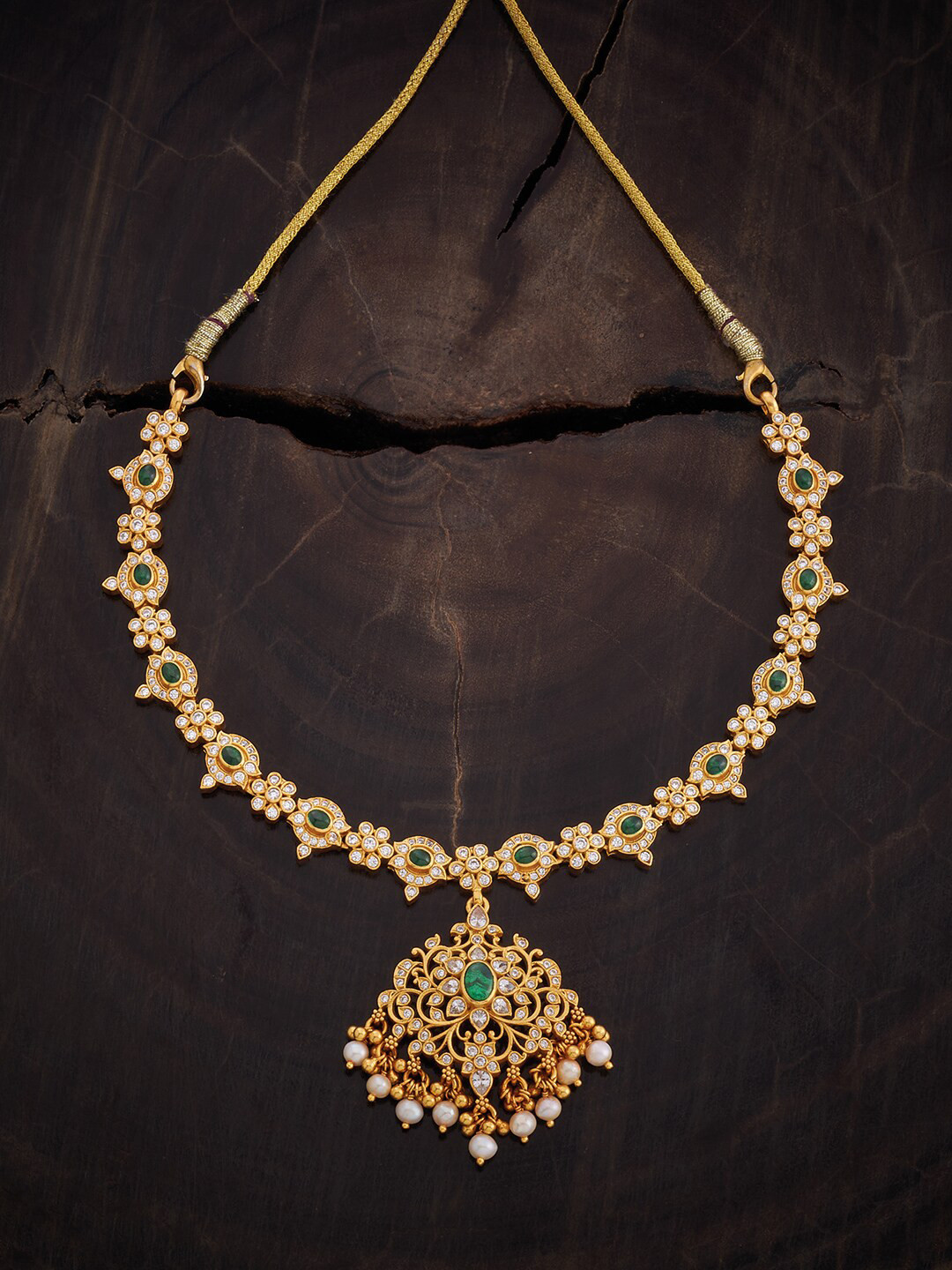 

Kushal's Fashion Jewellery 92.5 Pure Silver Gold-Plated Temple Necklace