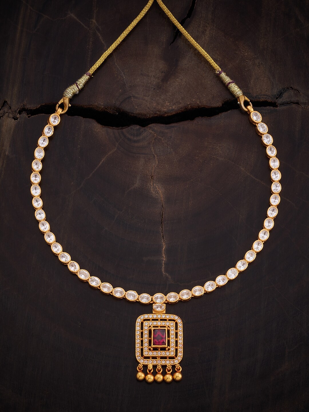 

Kushal's Fashion Jewellery 92.5 Pure Silver Gold-Plated Stone Studded Necklace