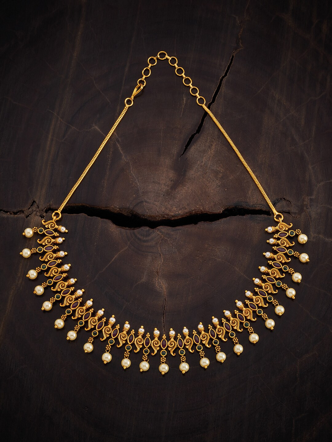 

Kushal's Fashion Jewellery Gold-Plated Stone Studded & Beaded Necklace