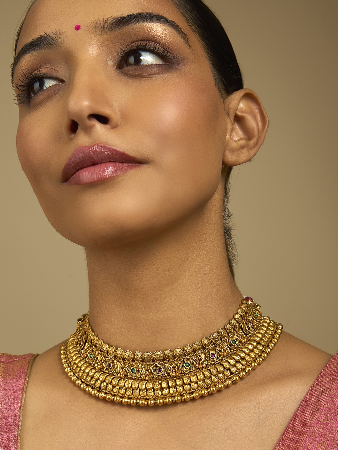 

Kushal's Fashion Jewellery Gold-Plated Stone Studded Antique Statement Necklace