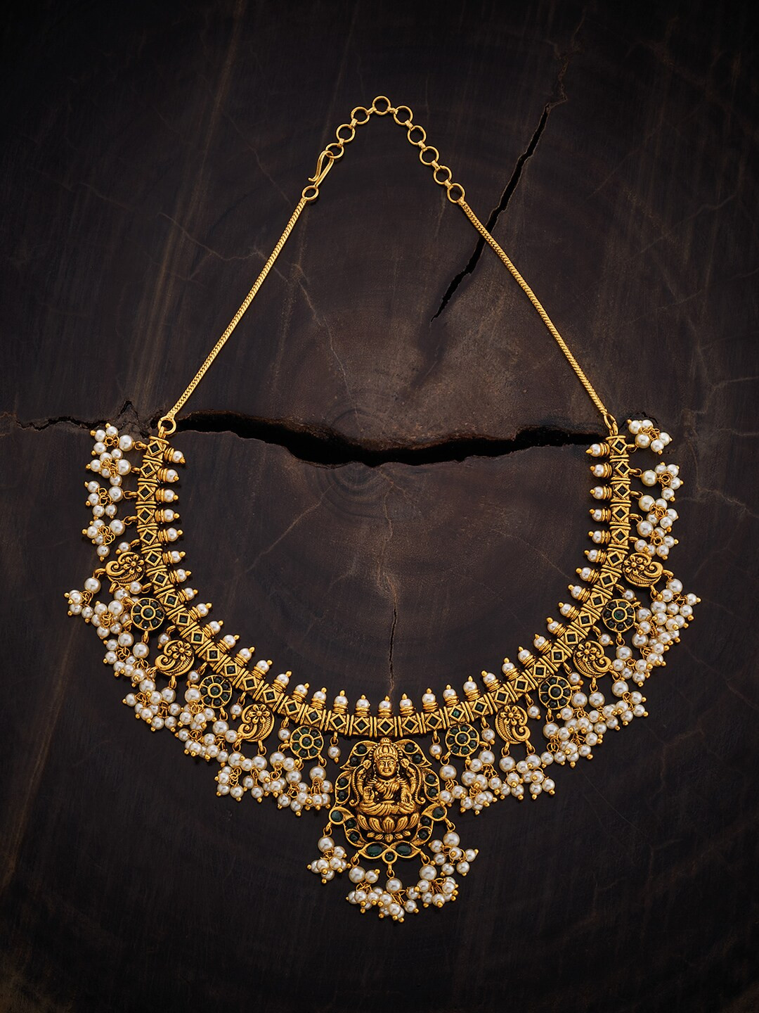 

Kushal's Fashion Jewellery Gold-Plated Stone Studded & Beaded Antique Necklace