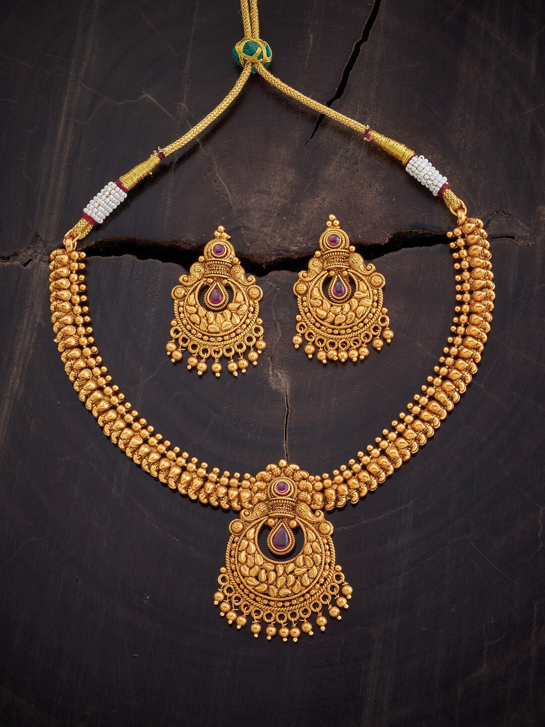 

Kushal's Fashion Jewellery Gold-Plated Stones-Studded Antique Jewellery Set