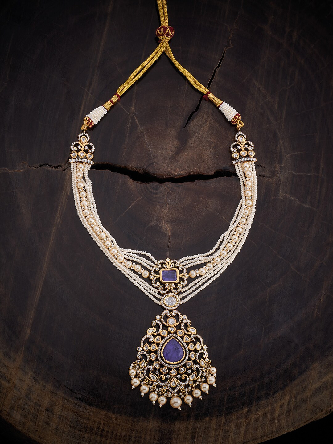 

Kushal's Fashion Jewellery Kundan-Studded & Beaded Ethnic Necklace, Gold
