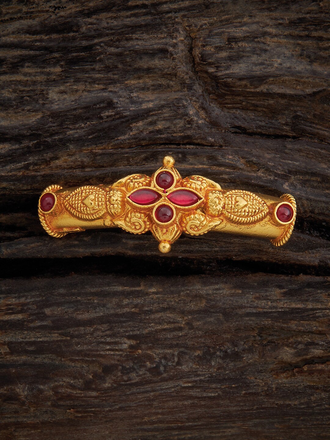 

Kushal's Fashion Jewellery Gold-Plated Pure Silver Stones Studded Temple Bangle Pendant