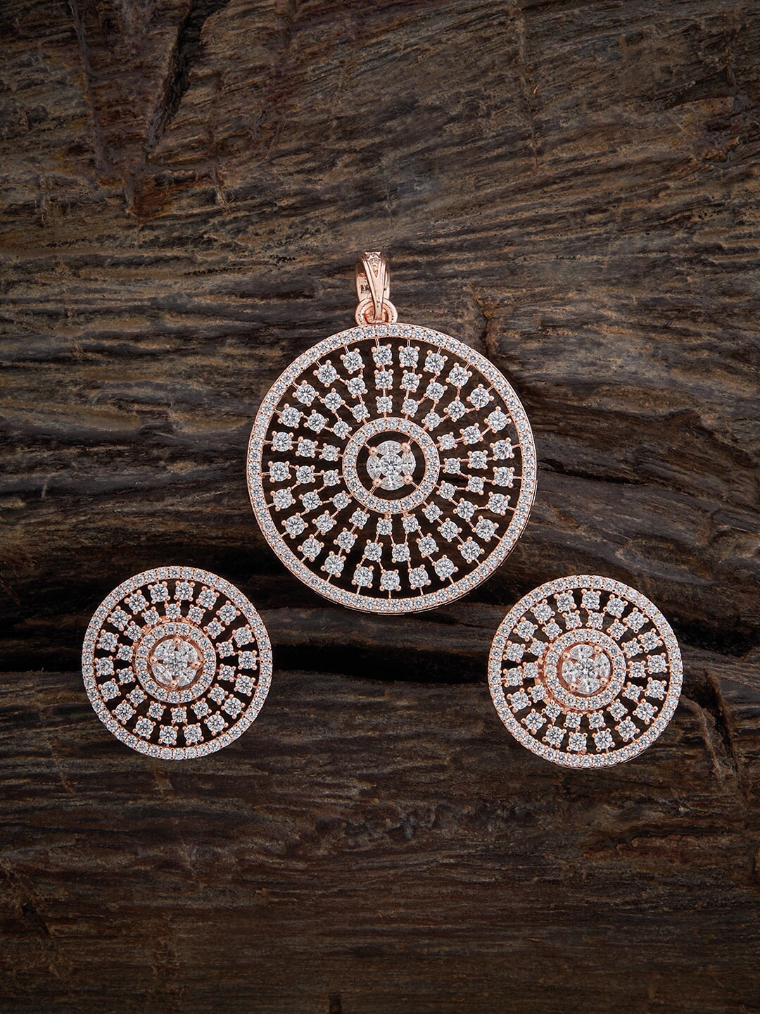 

Kushal's Fashion Jewellery Rose Gold-Plated Cubic Zirconia-Studded Pendant and Earrings