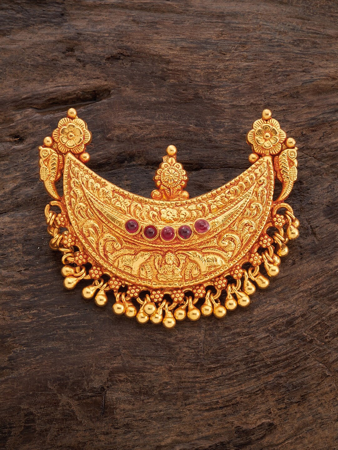 

Kushal's Fashion Jewellery Gold-Plated Studded & Beaded 92.5 Pure Silver Temple Pendant