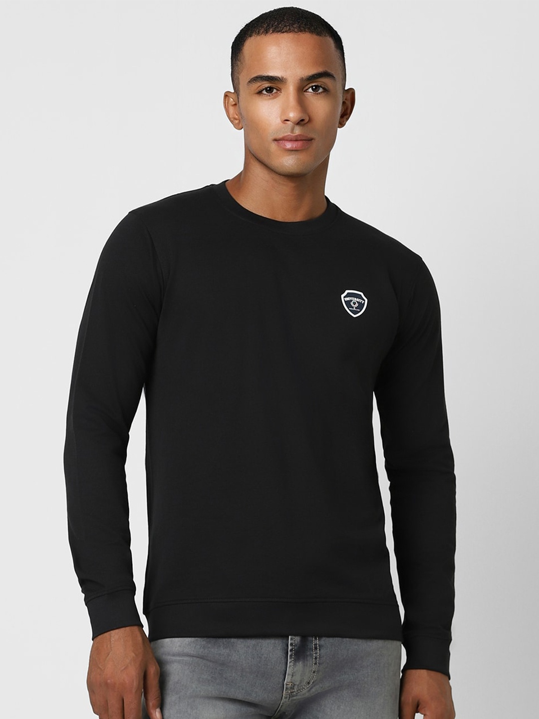 

PETER ENGLAND UNIVERSITY Crew Neck Long Sleeve Pullover Sweatshirt, Black