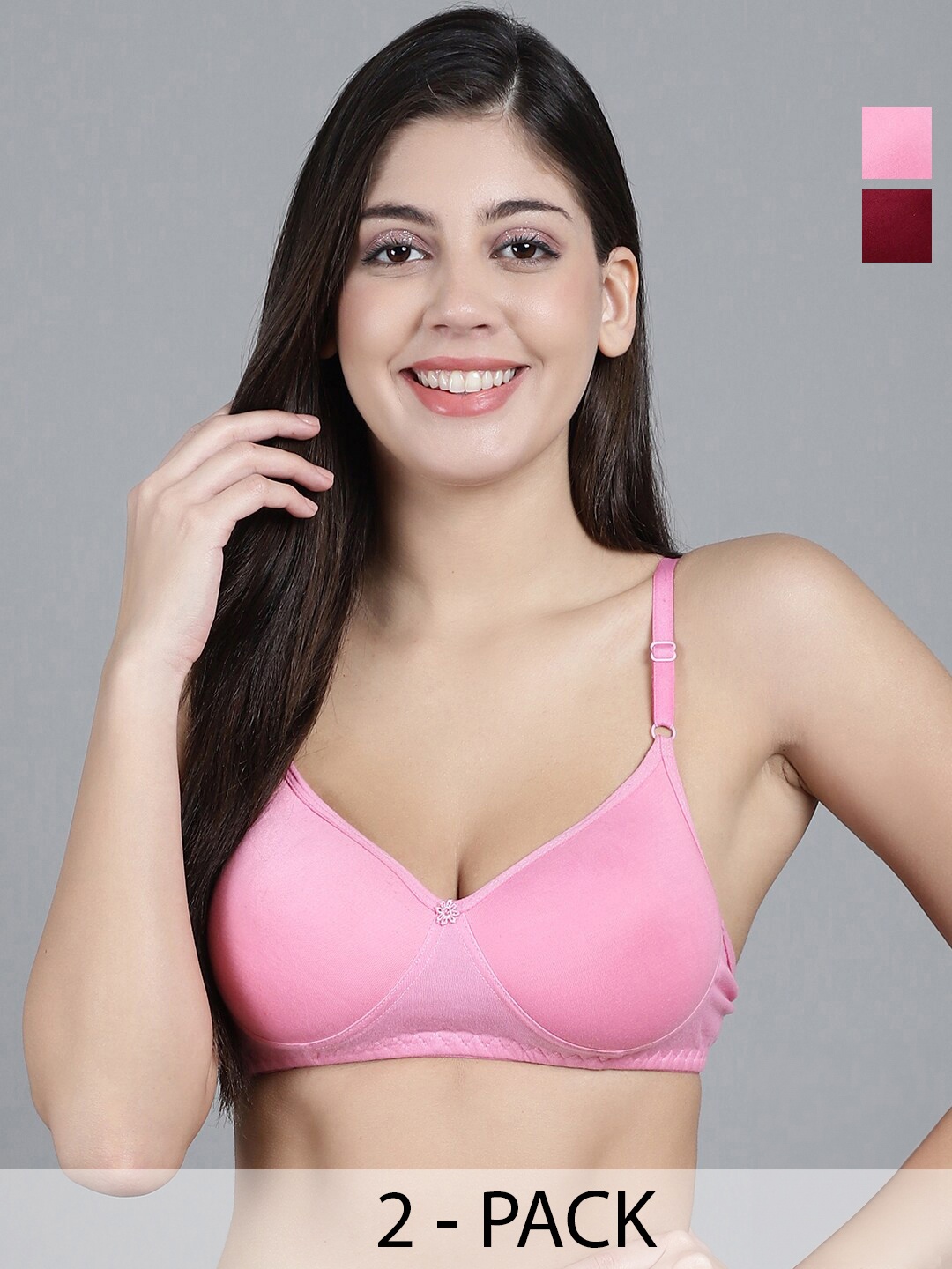 

GRACIT Pack Of 2 Medium Coverage Lightly Padded Push-Up Bras with Side Shaper, Pink