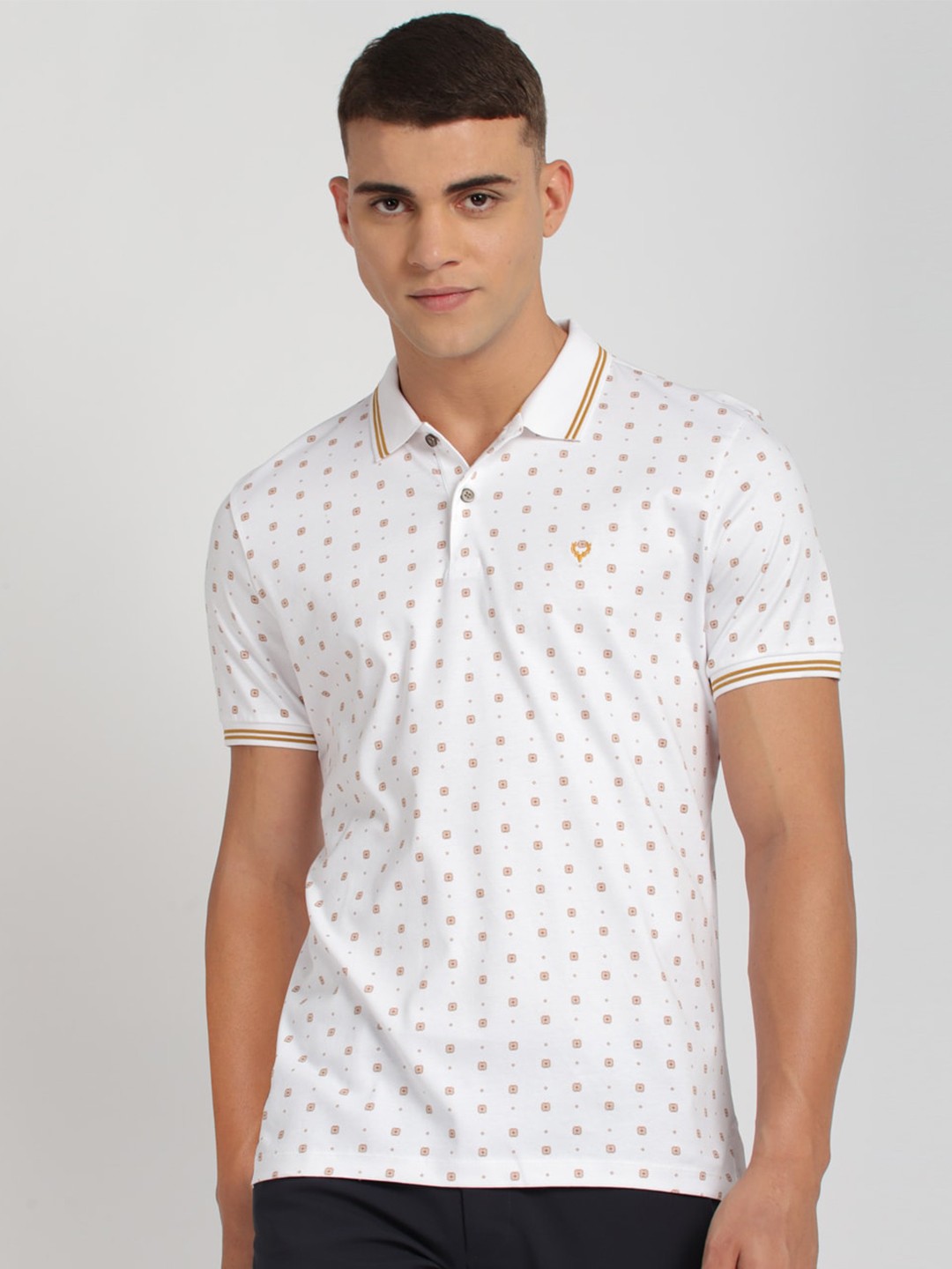 

Allen Solly Geometric Printed Polo Collar Pure Cotton T-shirt, White