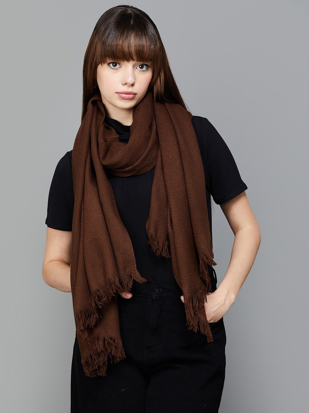 

Ginger by Lifestyle Fringed Border Stole, Brown
