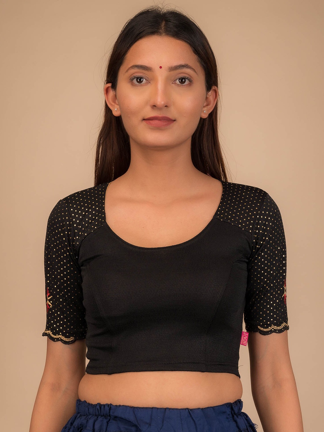 

Bindigasm's Advi Woven Design Thread Work Jacquard Stretchable Saree Blouse, Black