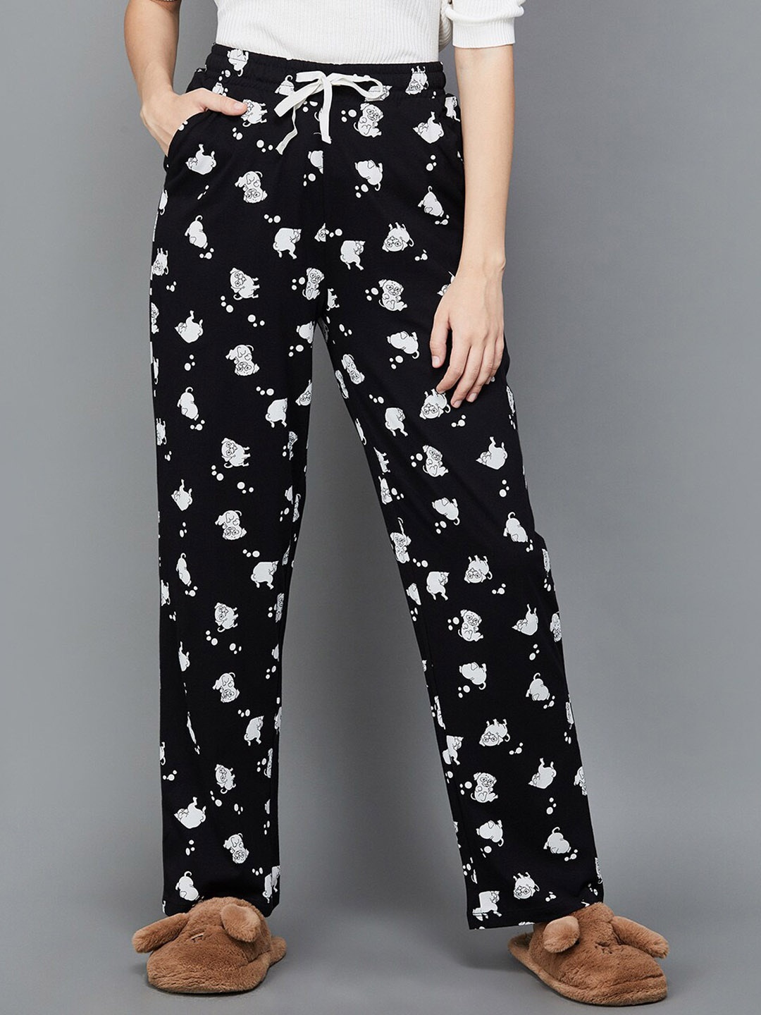 

Ginger by Lifestyle Printed Cotton Lounge Pant, Black