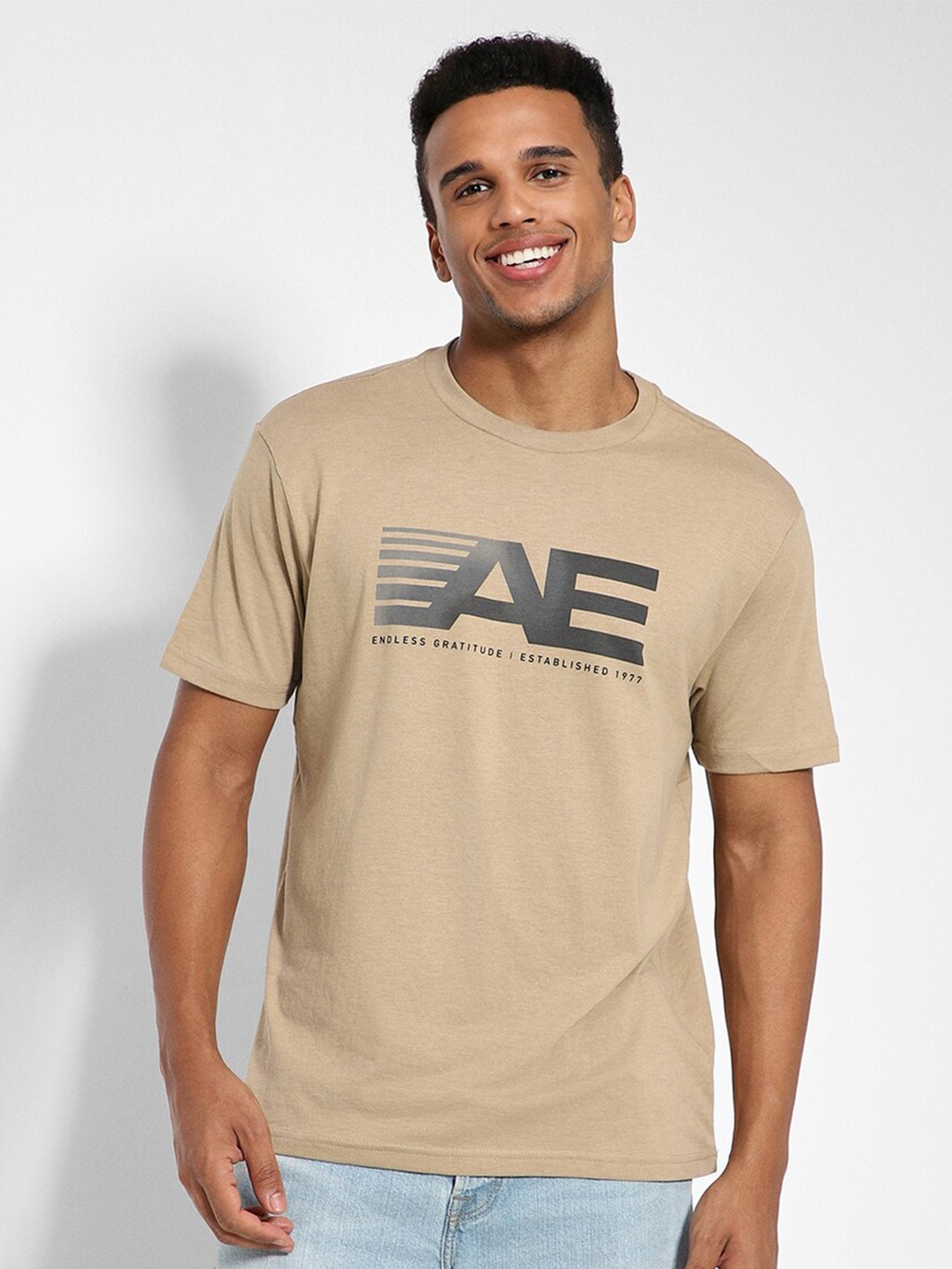 

AMERICAN EAGLE OUTFITTERS Typography Printed Short Sleeves T-shirt, Brown