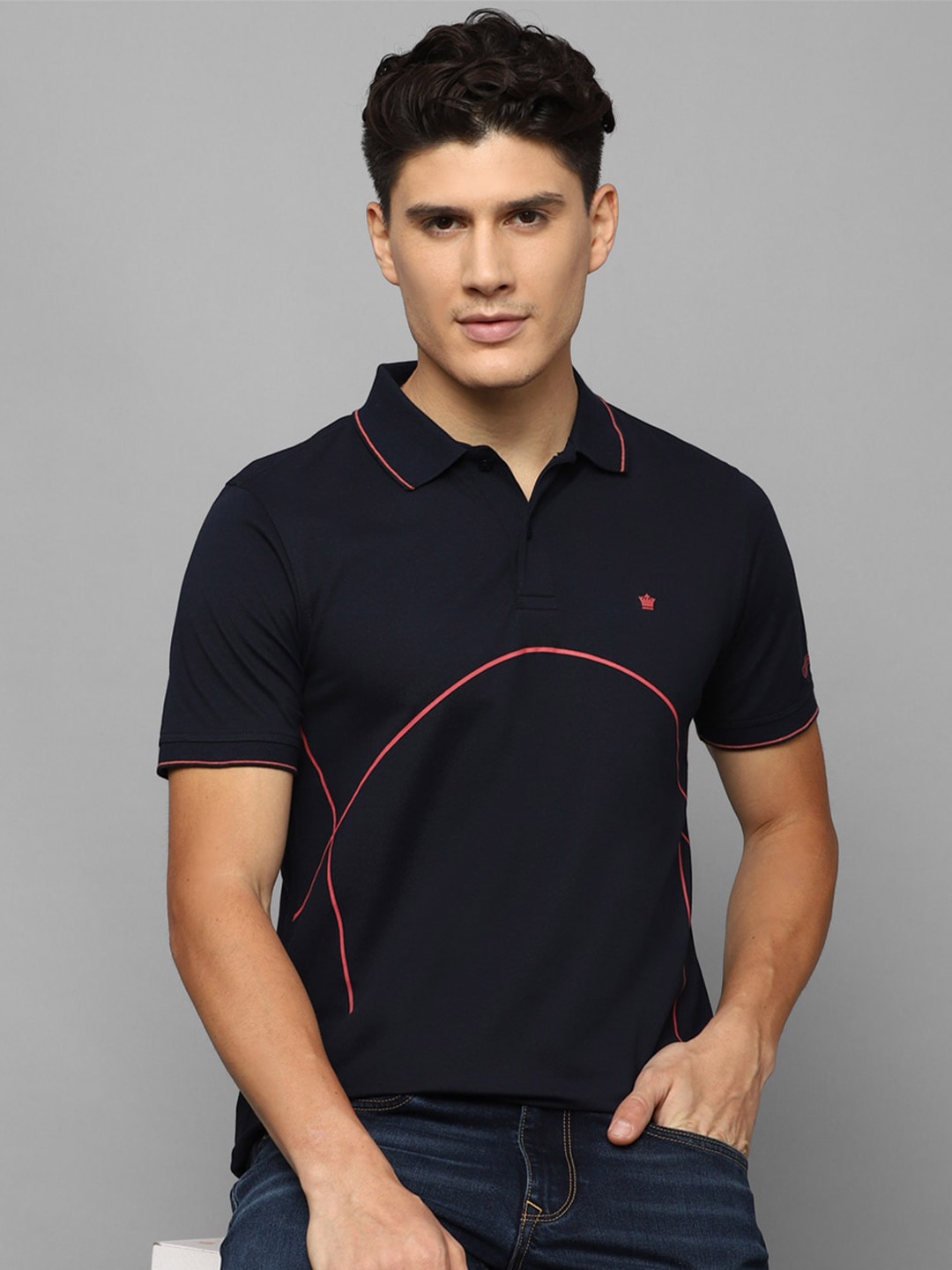

Louis Philippe Polo Collar Short Sleeves Cotton T-shirt, Navy blue