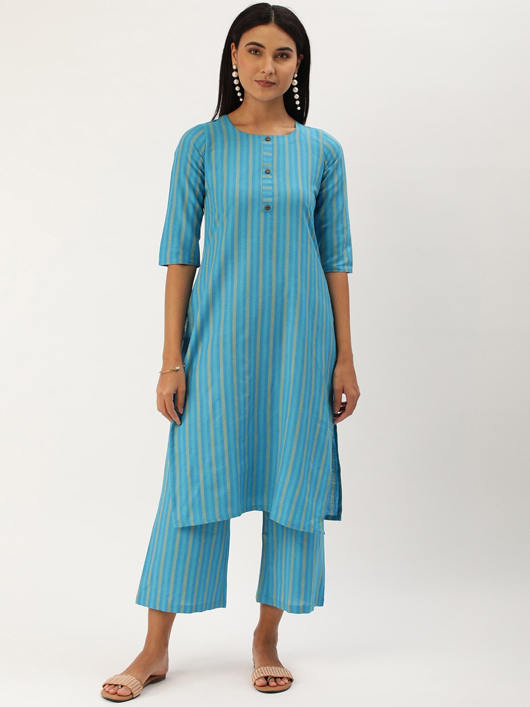 

HRITIKA Striped Kurta With Trousers, Blue