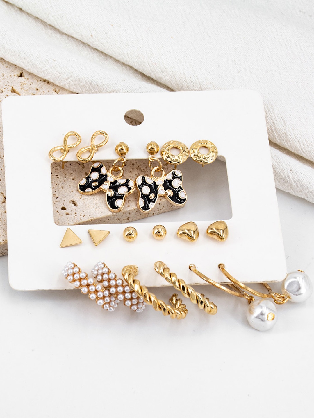

VIEN Set Of 9 Gold-Plated Geometric Hoop Earrings
