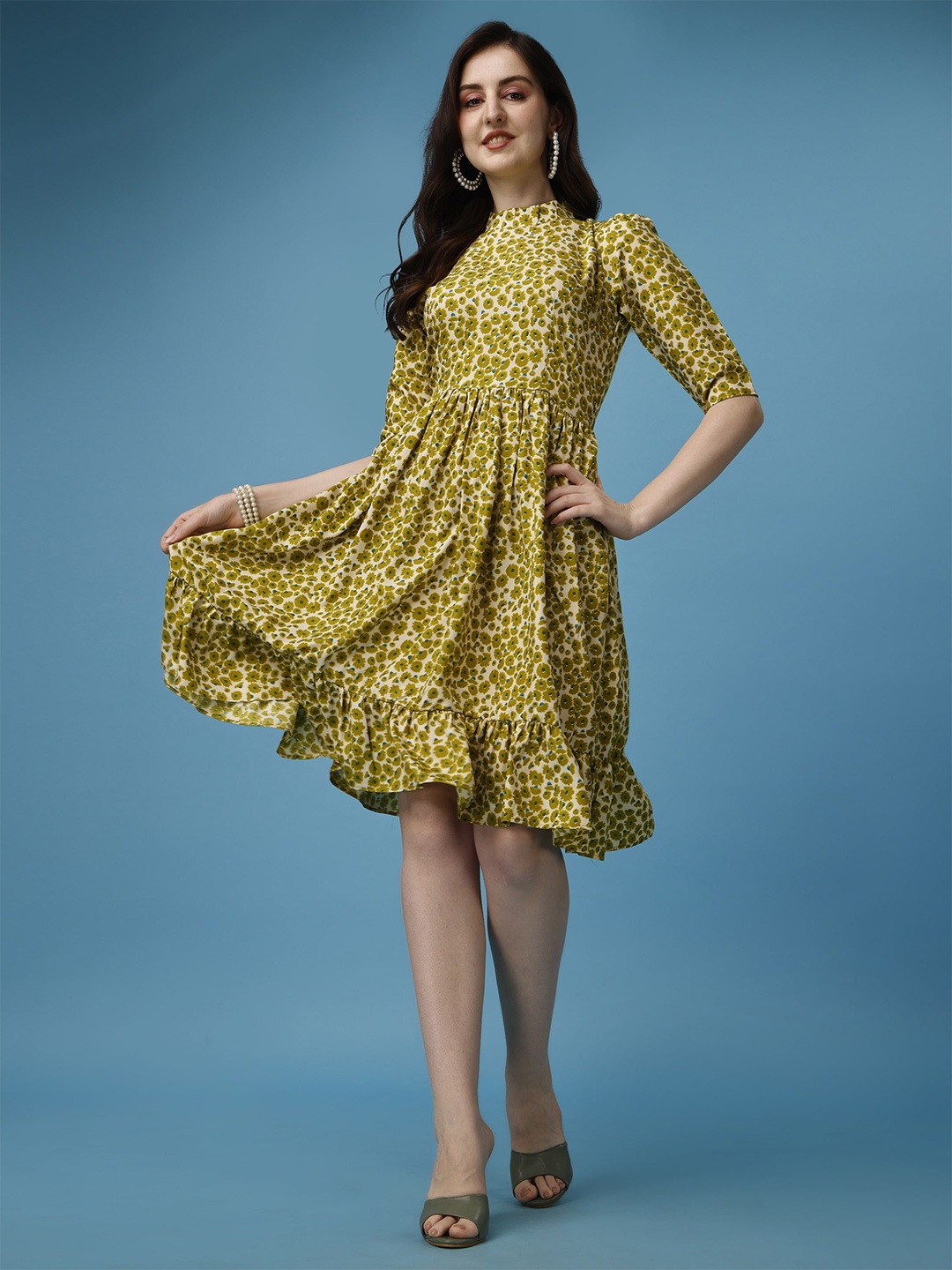 

Fashion2wear Floral Printed Fit & Flared Dress, Olive