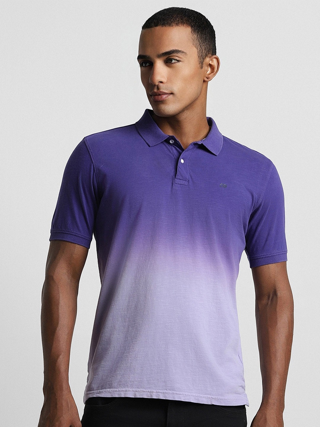 

Peter England Casuals Polo Collar Ombre Pure Cotton T-shirt, Purple