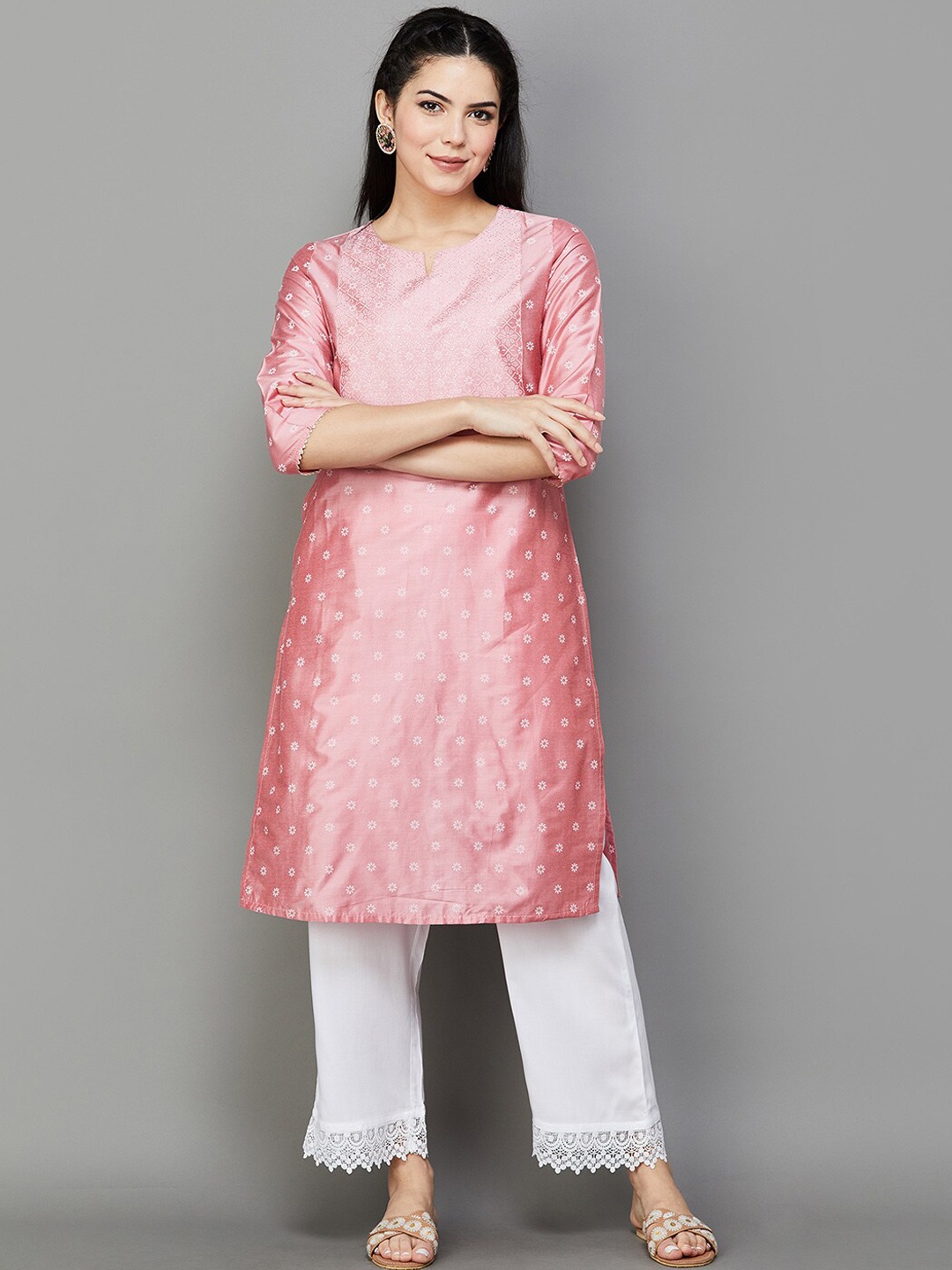

Melange by Lifestyle Floral Printed Straight Kurta, Pink