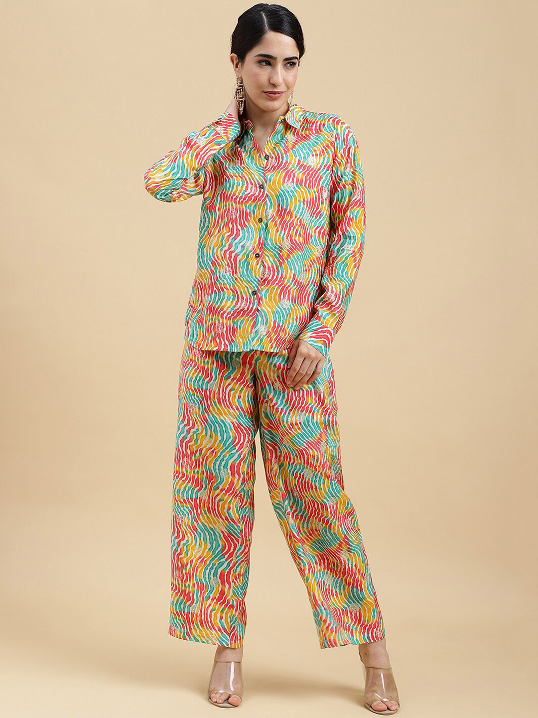 

J Turritopsis Abstract Printed Shirt & Trouser, Red