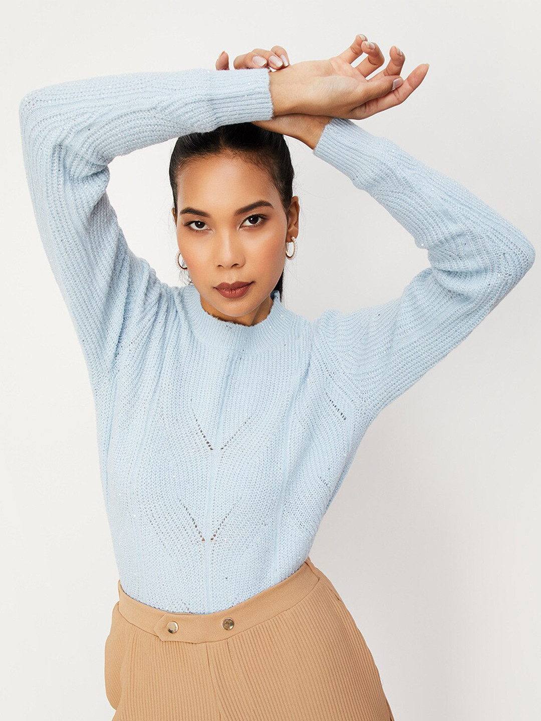 

max Cable Knit Acrylic Pullover, Blue