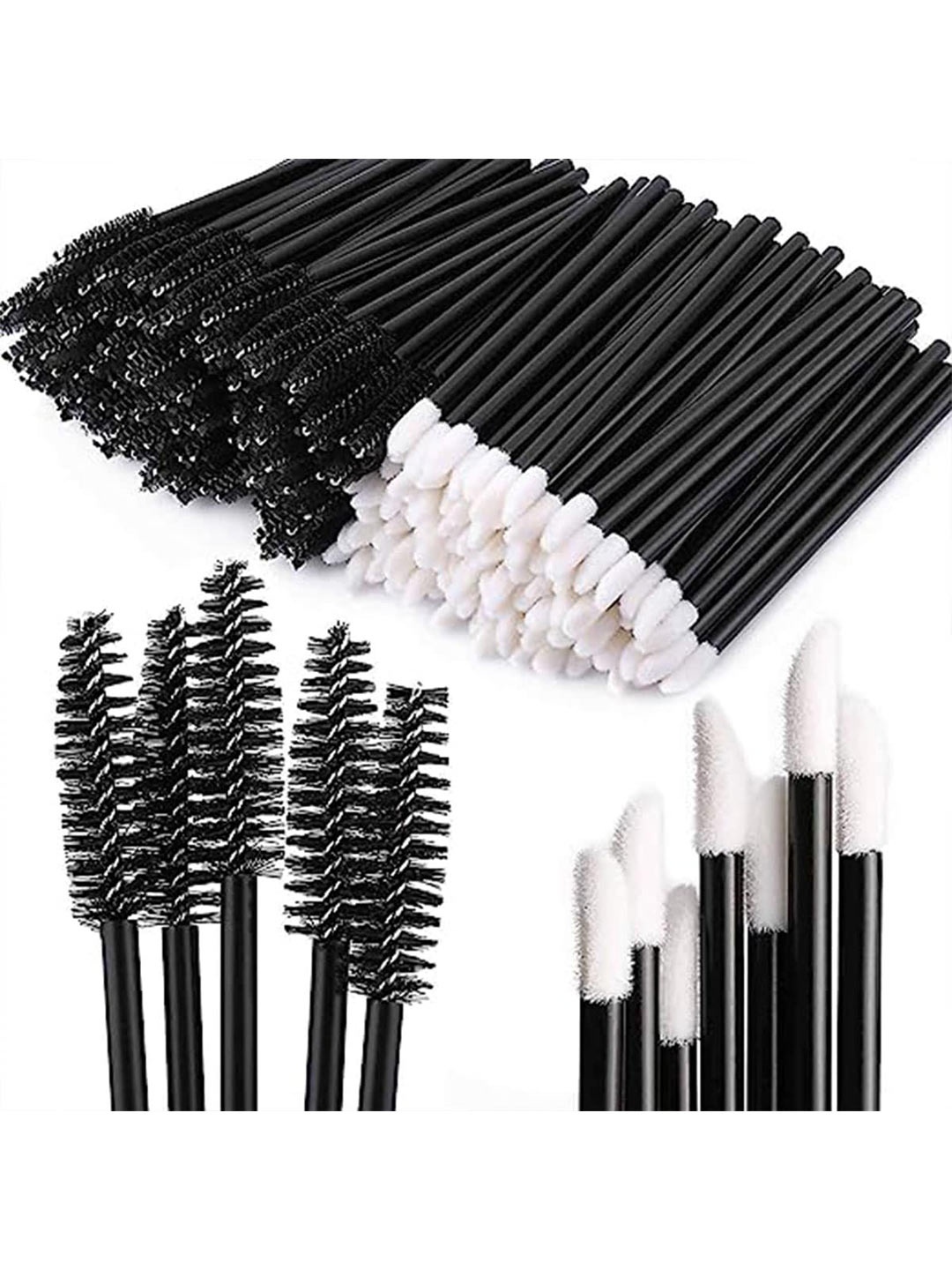 

Veoni BELLE Set of Disposable Lipstick Applicator & Mascara Eyelash Wands - 50Pcs each, Black